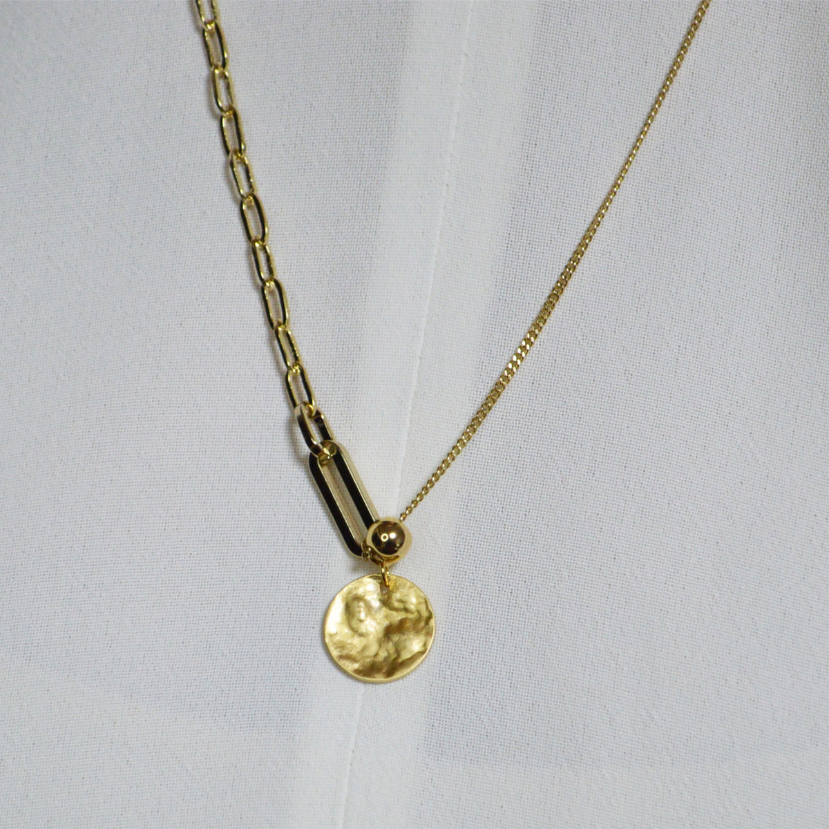 Ancient Circle Plate Combi-Chain Pendant Necklace