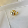 【earyear】Half Moon Pearl design Point Pearl Ring